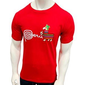 NWT PERU LLAMA ALPACA PERUVIAN PATRIOTIC EMBROIDERY MEN'S SHORT SLEEVE T-SHIRT M